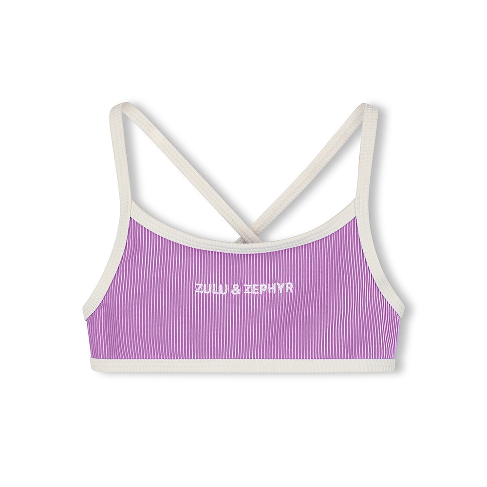 Lilac Mini Stripe Logo Bikini Top