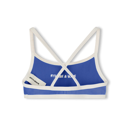 Sea Blue Mini Stripe Logo Bikini Top back