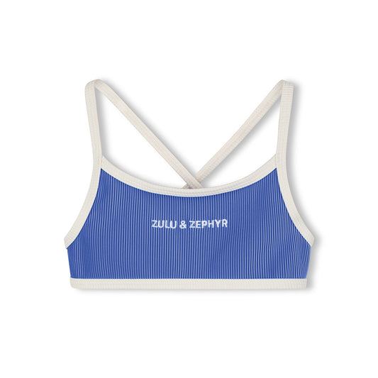 Sea Blue Mini Stripe Logo Bikini Top
