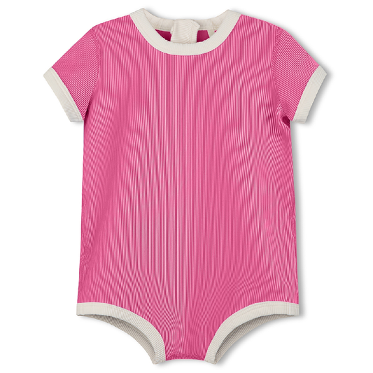 Mini Stripe Rib Infant Onesie Shell Pink