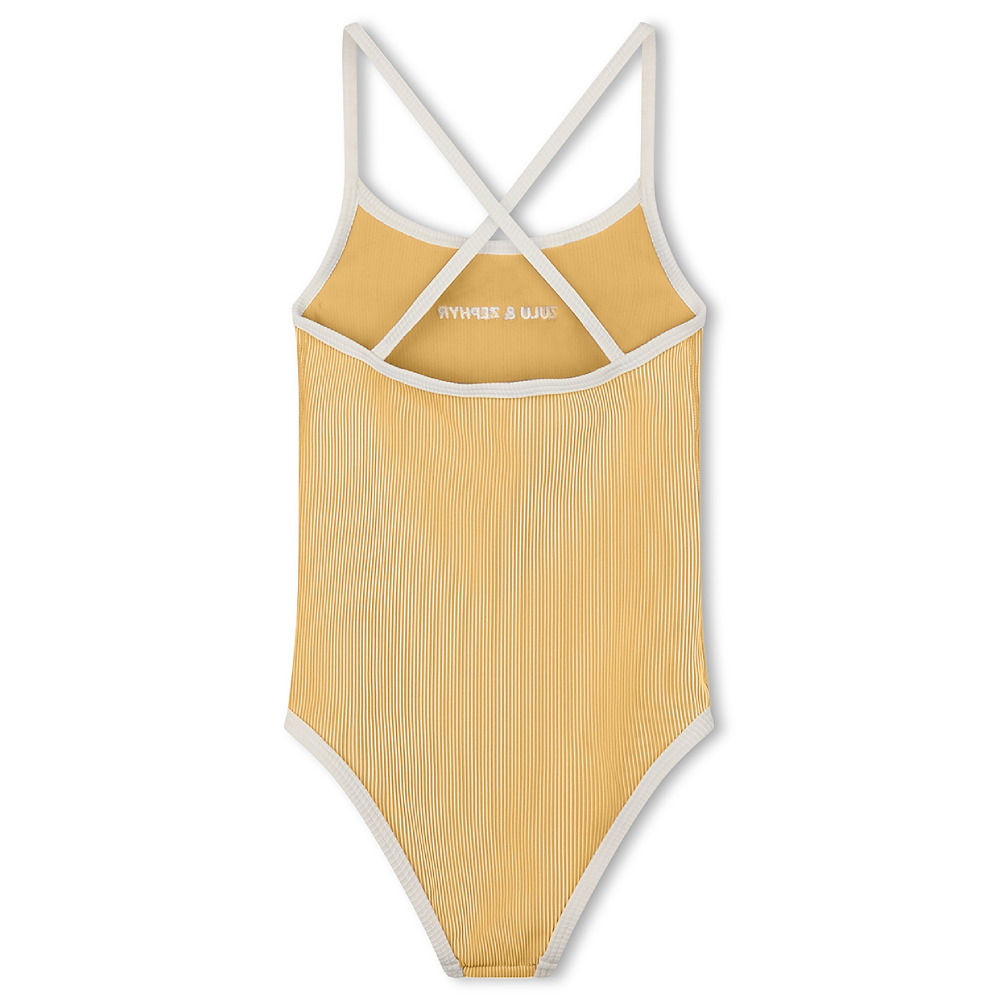 Mini Stripe Rib Logo One Piece Marigold