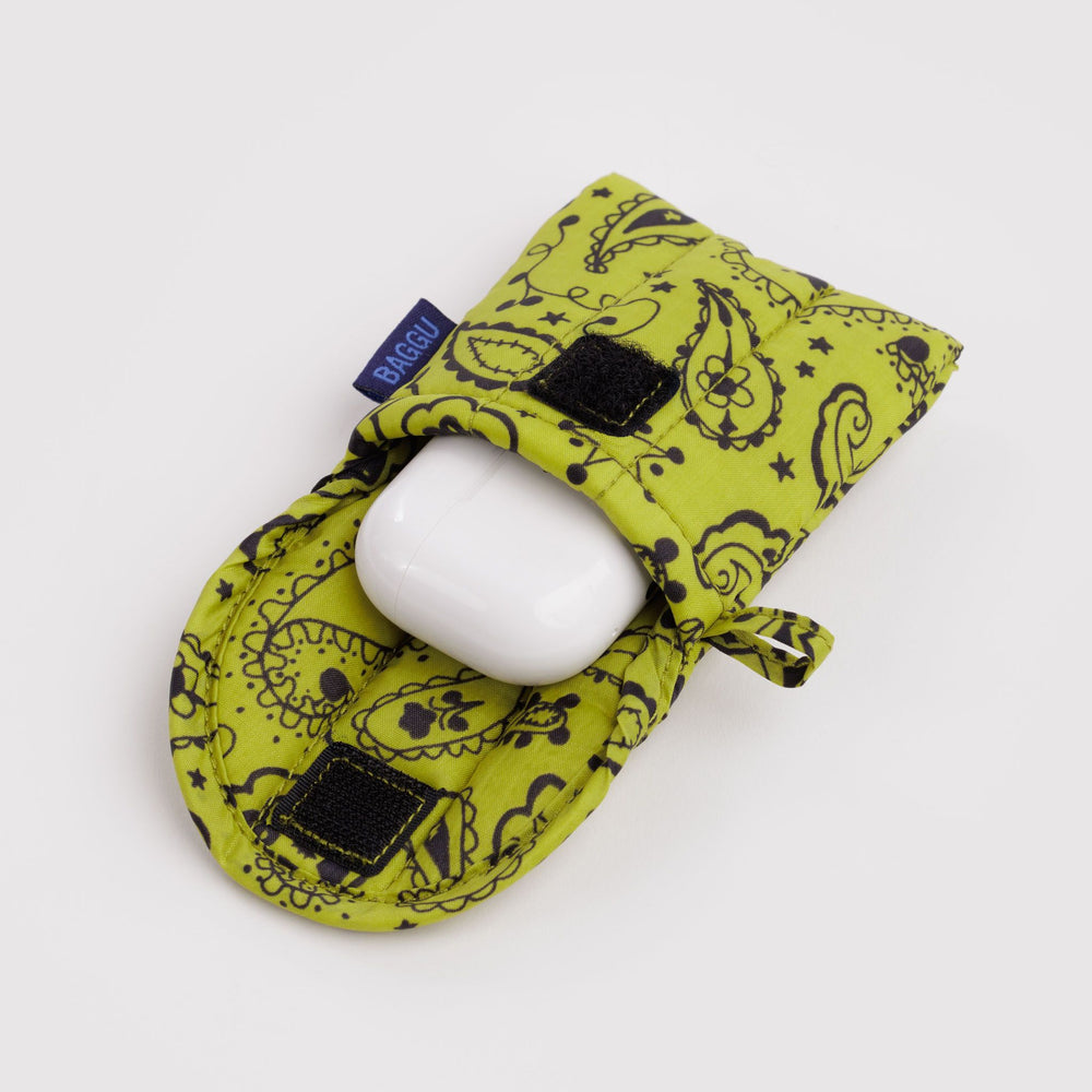 Puffy Earbuds Case Chartreuse Paisley