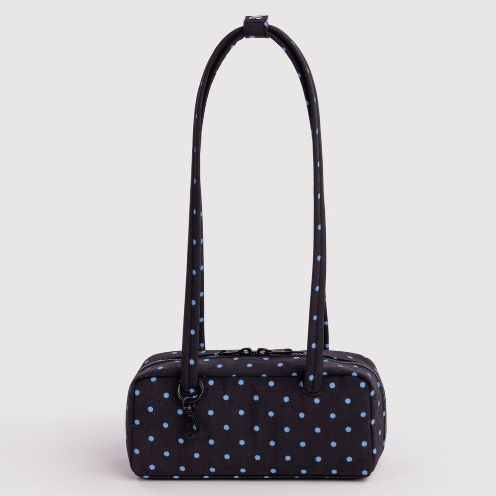 Small Nylon Bowler Bag Black and Sky Blue Micro Dot