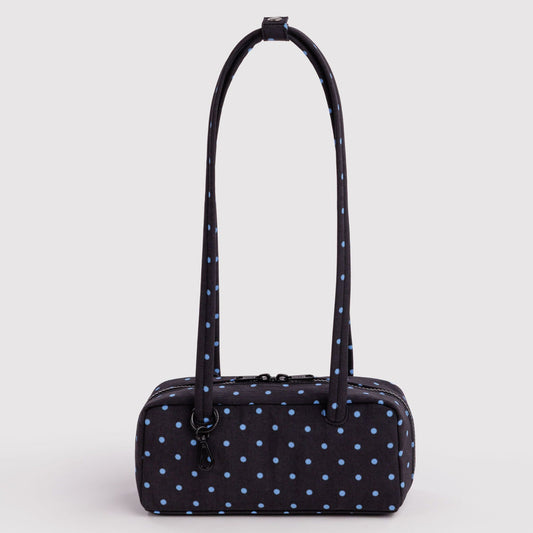 Small Nylon Bowler Bag Black and Sky Blue Micro Dot