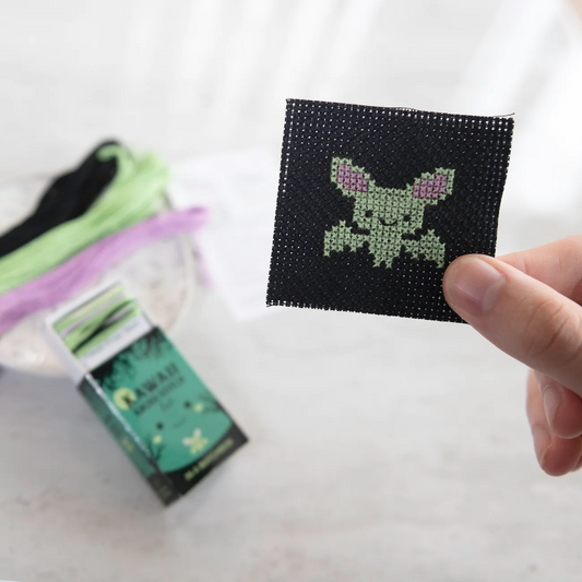 Kawaii Bat Mini Cross Stitch Kit in a Matchbox