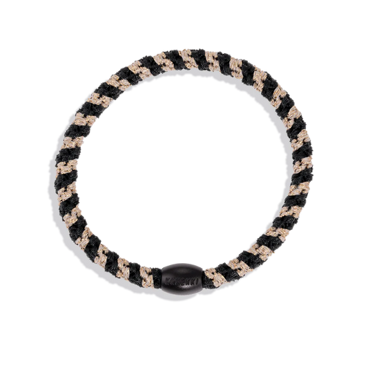 Slim Black Beige Glitter Hair Tie