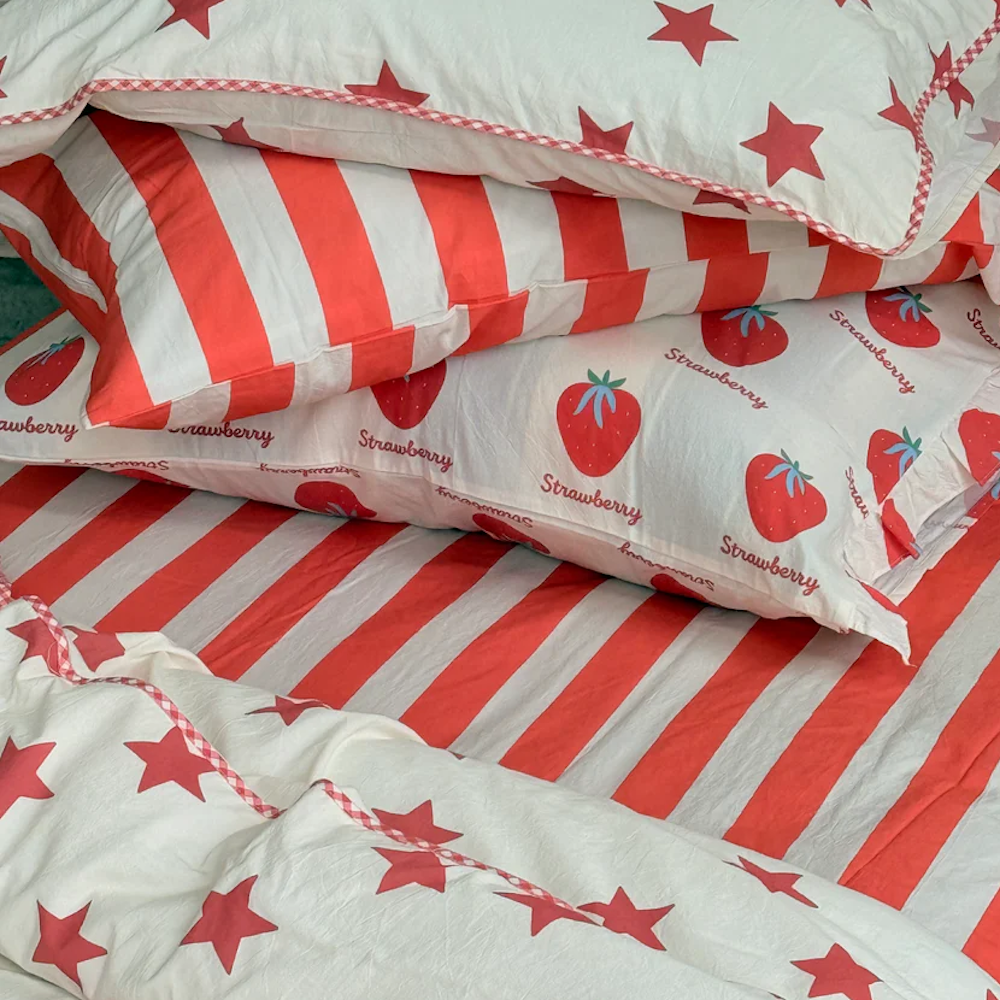 Cherry Stripe Fitted Cot Sheet