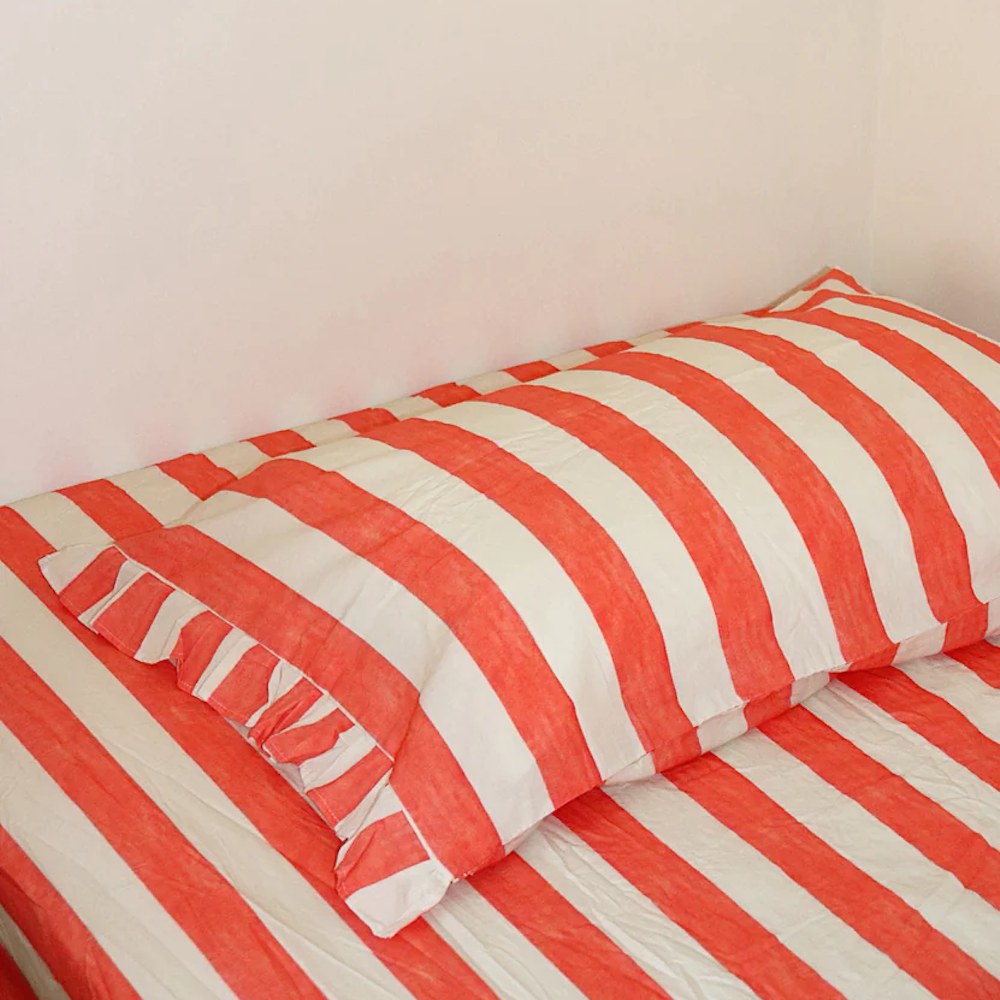Cherry Stripe Fitted Cot Sheet
