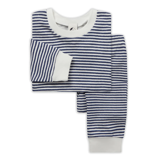 Kids Classic PJ Set Navy Marle Stripe