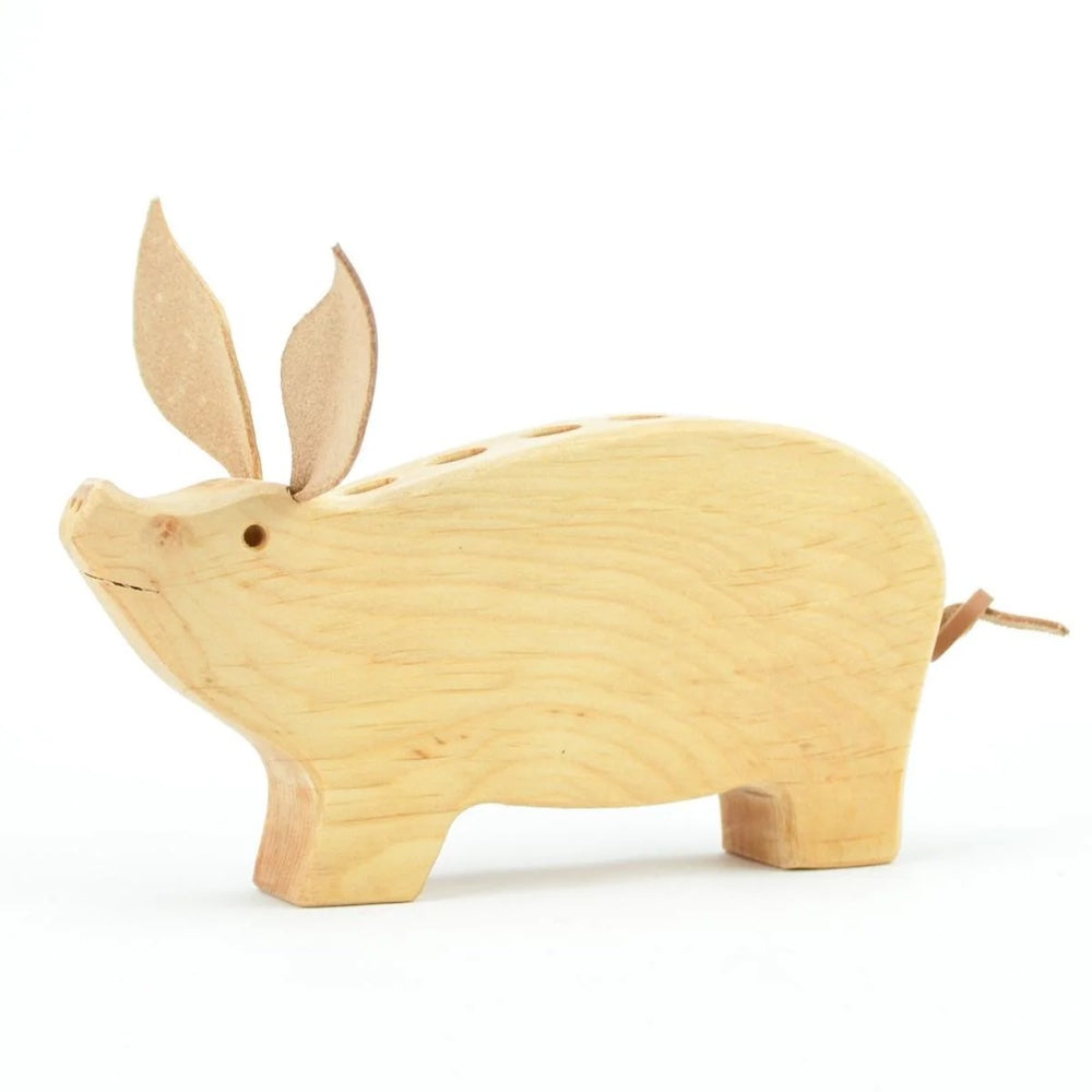 Pig Wooden Pencil Holder 6 Holes