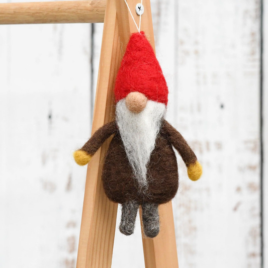 Felt Gnome Hanging Dark Brown Robe