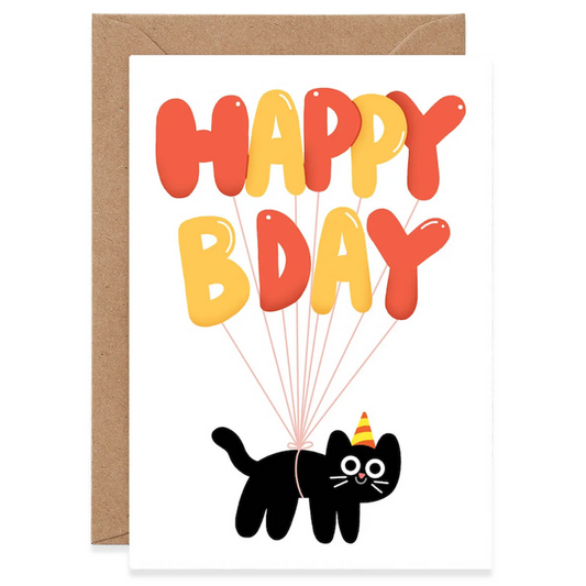 Happy Birthday Cat Balloons Greeting Card