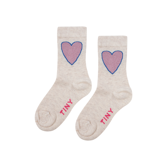 Heart Cream Melange Medium Socks Kids