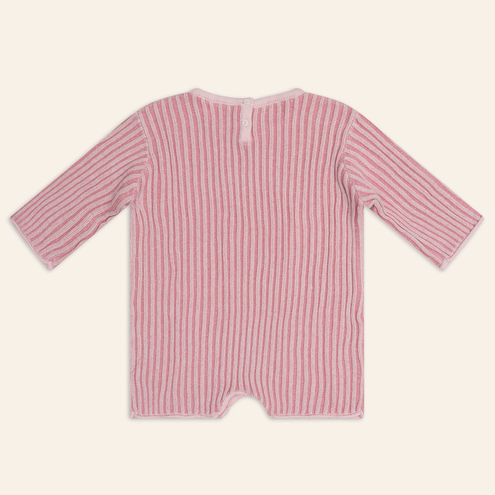 Essential Knit Long Sleeve Romper Strawberry Stripe