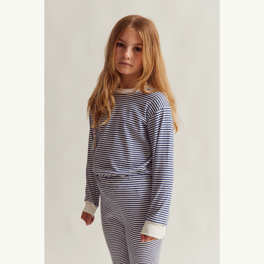 Kids Classic PJ Set Navy Marle Stripe