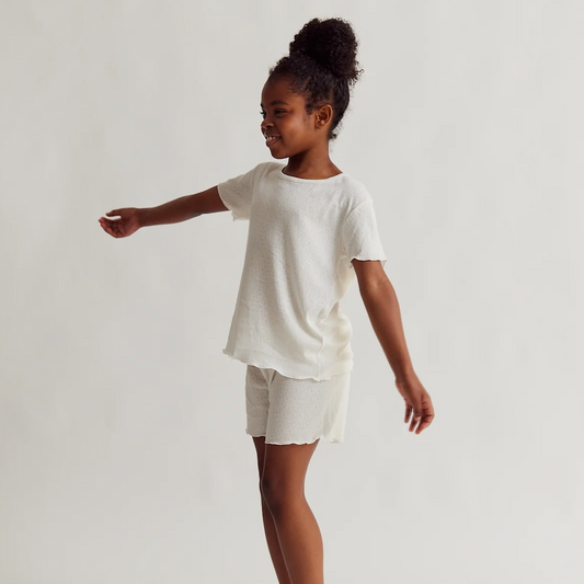 Kids Shorts & Tee Set Cream Pointelle