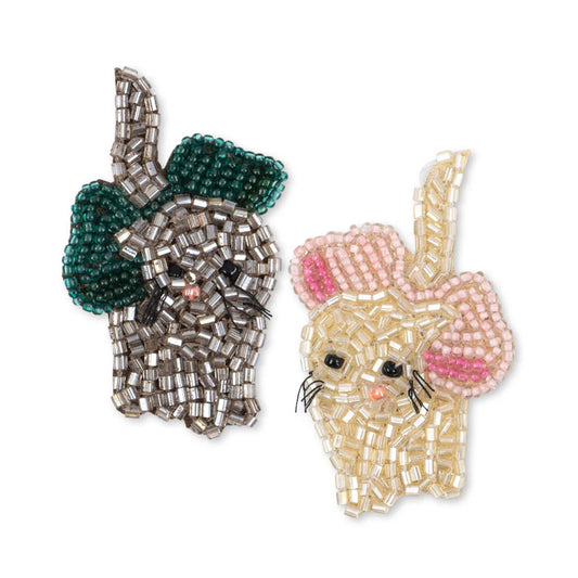 2 Pack Bow Kitty Beaded Hair Clip