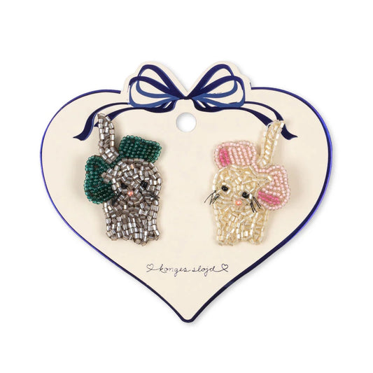 2 Pack Bow Kitty Beaded Hair Clip