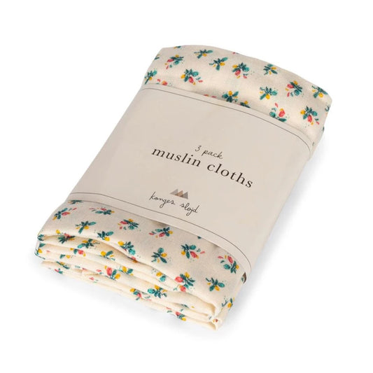 3 Pack Muslin Cloths Organic Cotton Fleur Coloré