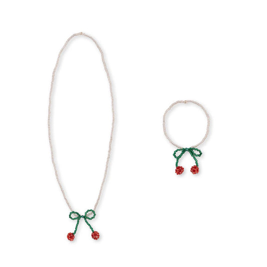 Pearly Necklace & Bracelet Cherry