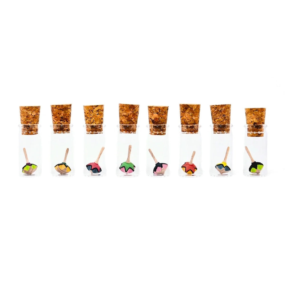 Miniature Spinning Top Glass Jar Assorted