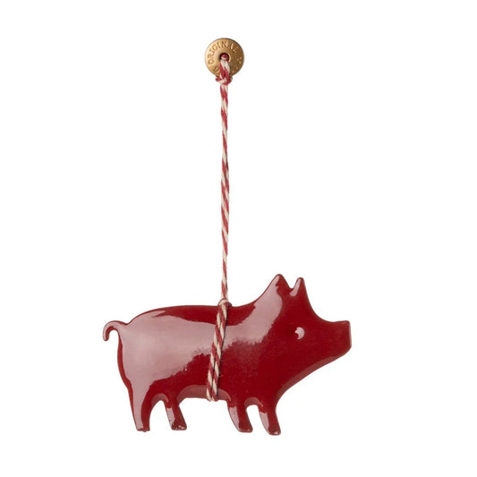 Metal Ornament Pig Red