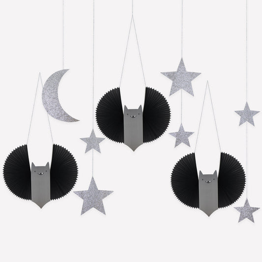 Large Bat, Stars & Moon Hanging Decorations