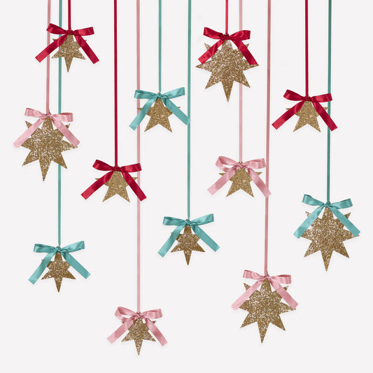 Gold Glitter Hanging Star Decorations