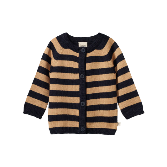 Merino Knit Cardigan Navy/Caramel Stripe