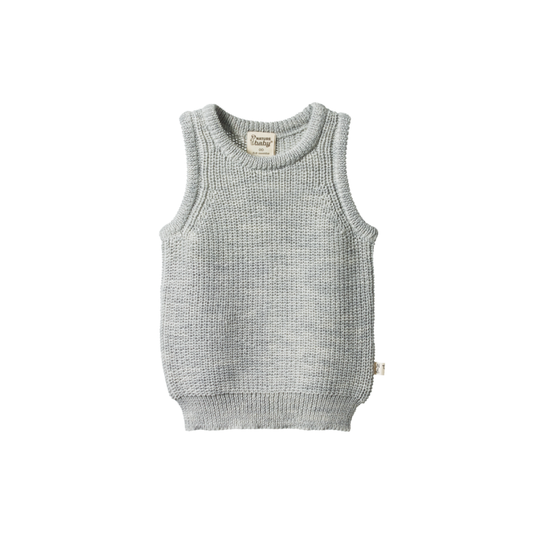Merino Chunky Knit Vest Light Grey Marl
