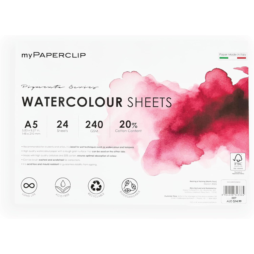 Cotton Watercolour Sheets A5 - Plain - White
