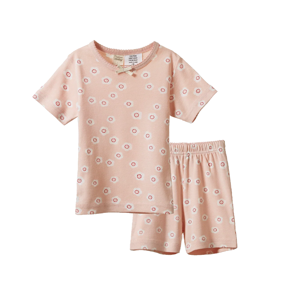 Shortie Pyjama Set | Flora Stamp Rose Dust Print