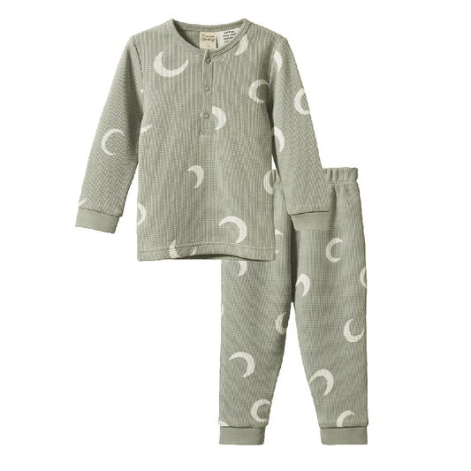 Long Sleeve Waffle Pyjama Set Crescent Print