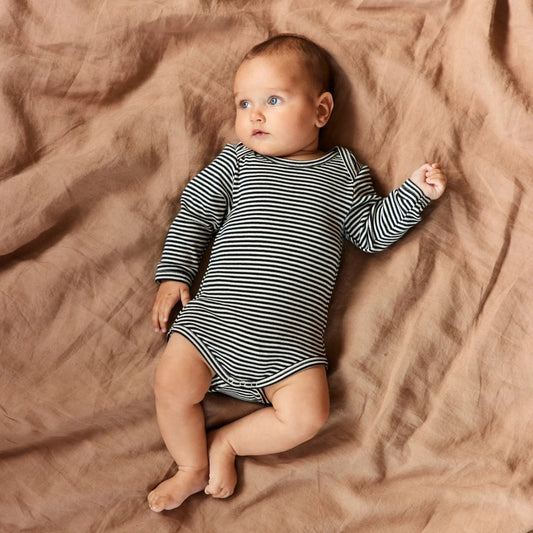 Cotton Long Sleeve Bodysuit Navy Stripe