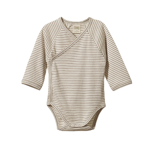 Long Sleeve Kimono Bodysuit Mushroom Pinstripe