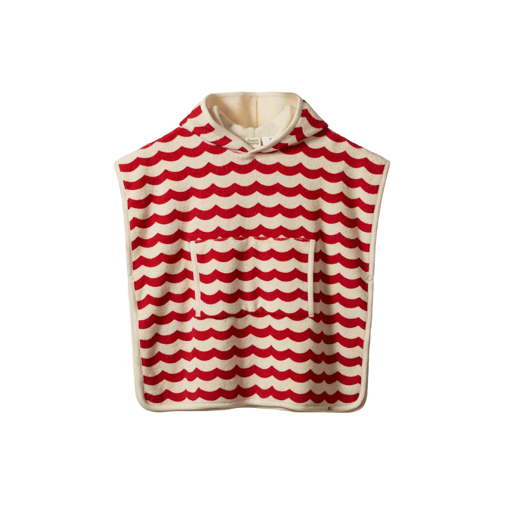 Poncho Towel Waves Red Print