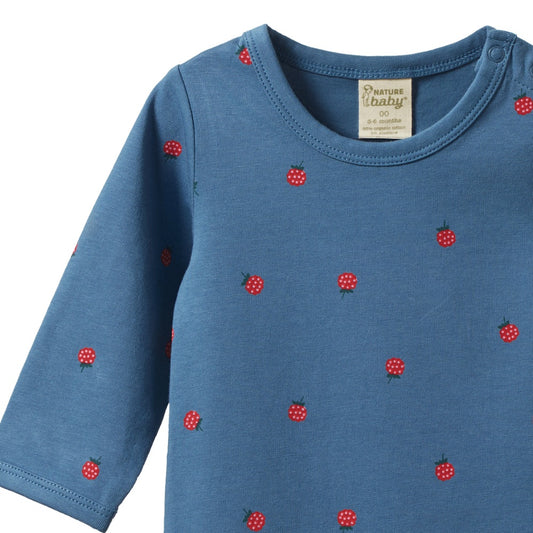 Stretch Jersey Cotton Bodysuit Raspberry Blue Print