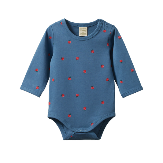 Stretch Jersey Cotton Bodysuit Raspberry Blue Print