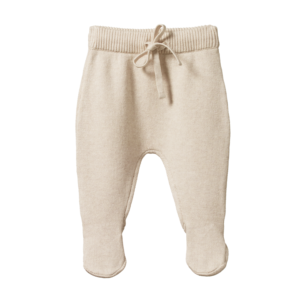 Cotton Knit Footed Rompers Oatmeal Marle