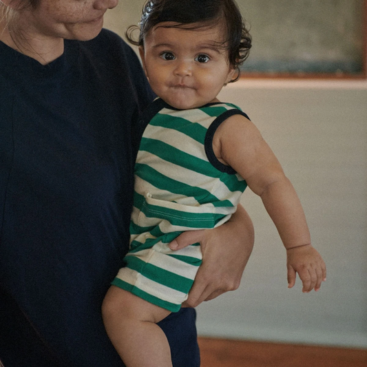 Peppermint/Navy Stripe Camper Suit