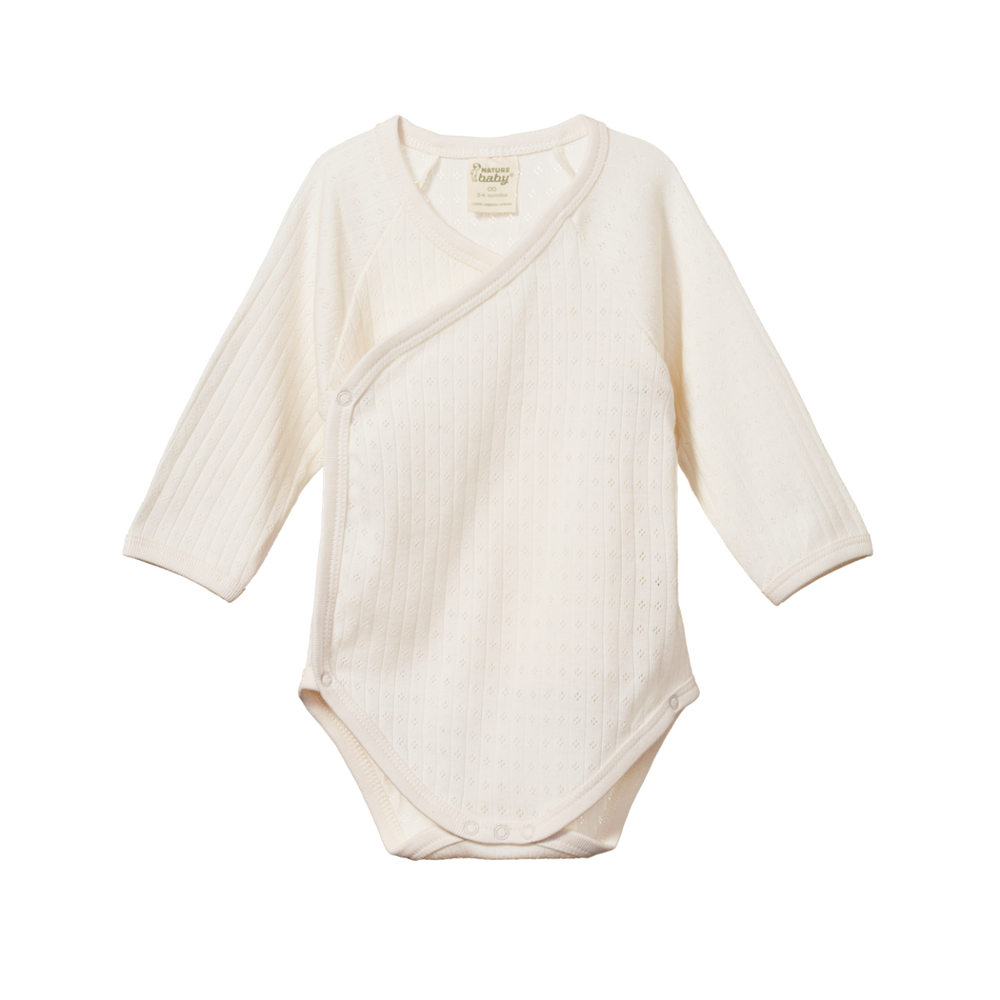 Pointelle Kimono Long Sleeve Bodysuit Natural