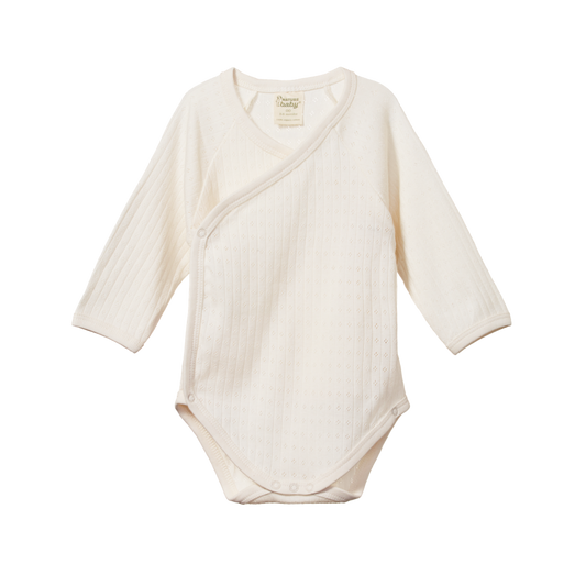 Pointelle Kimono Long Sleeve Bodysuit Natural