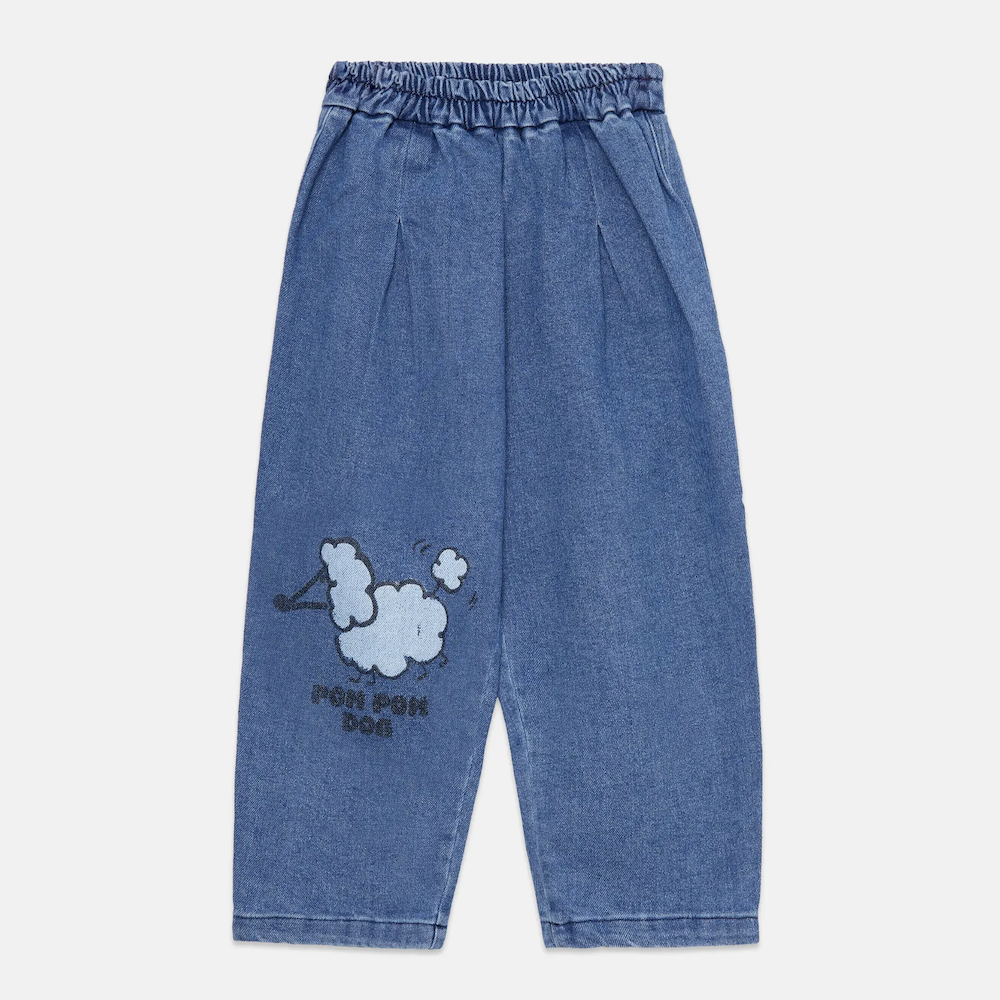 Pom Pom Dog Denim Pants - Blue