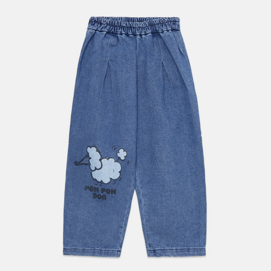 Pom Pom Dog Denim Pants - Blue