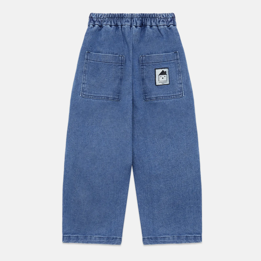 Pom Pom Dog Denim Pants - Blue