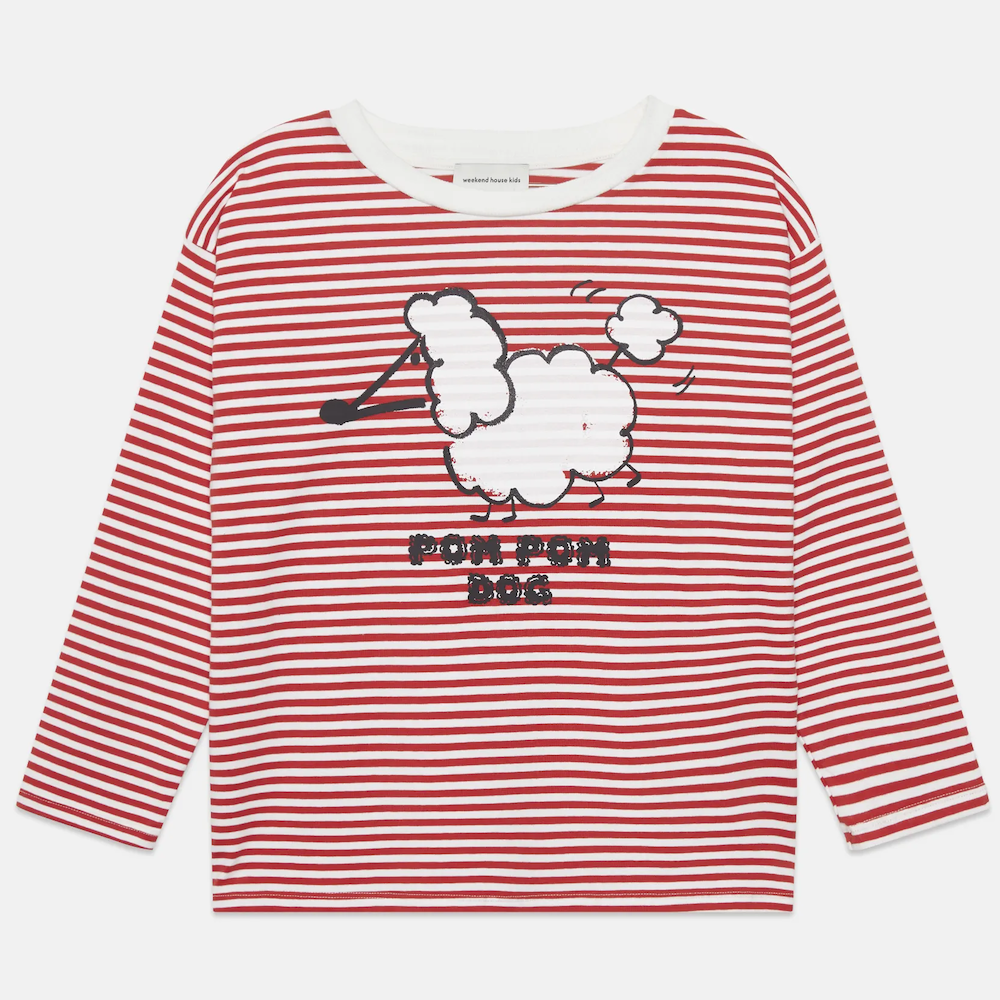 Pom Pom Dog L/S T-Shirt - Stripes Red and White