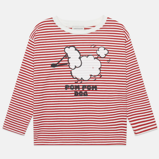 Pom Pom Dog L/S T-Shirt - Stripes Red and White