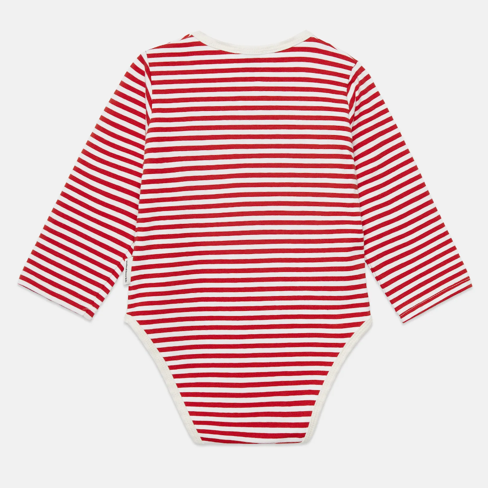 Pom Pom Dog Stripes Baby Body - Red
