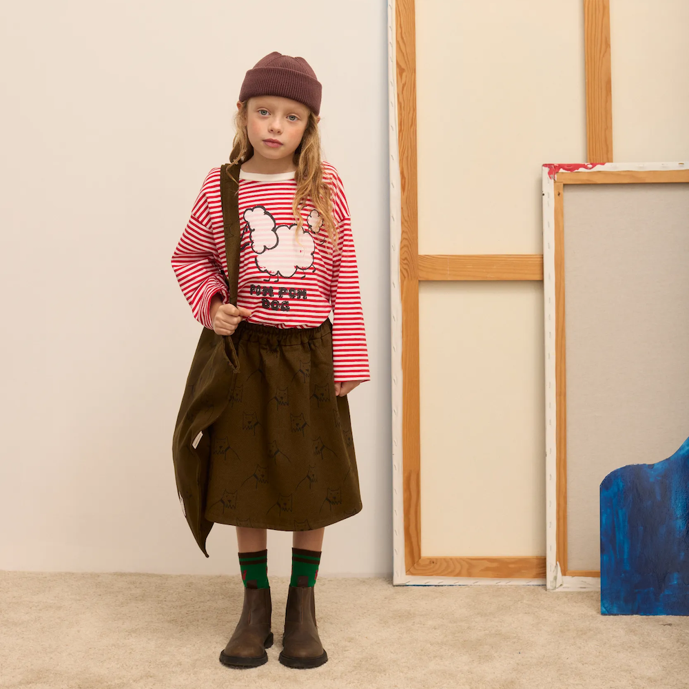 Pom Pom Dog L/S T-Shirt - Stripes Red and White