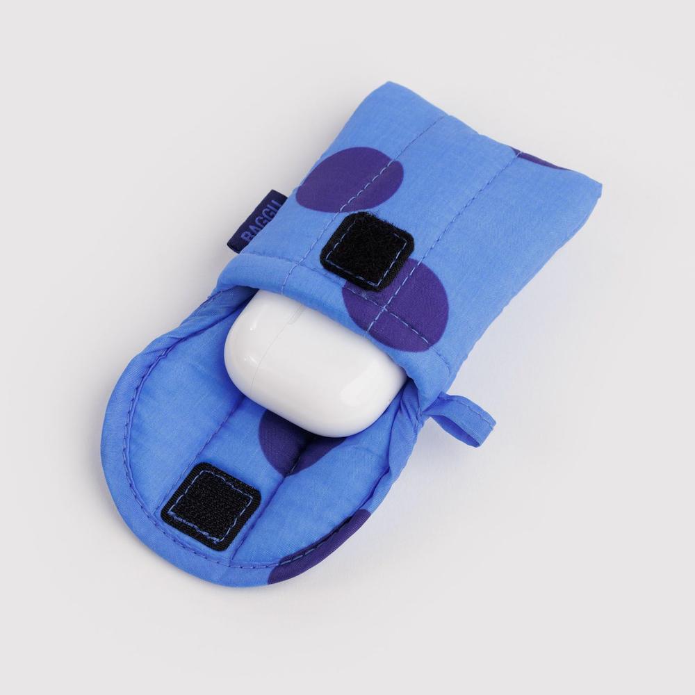 Puffy Earbuds Case Blue Polka Dot